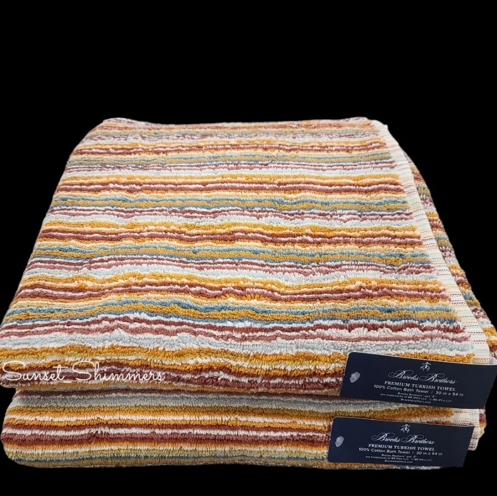 6pc BROOKS BROTHERS Fall Rainbow STRIPED THICK PLUSH TURKISH Towel Set New
